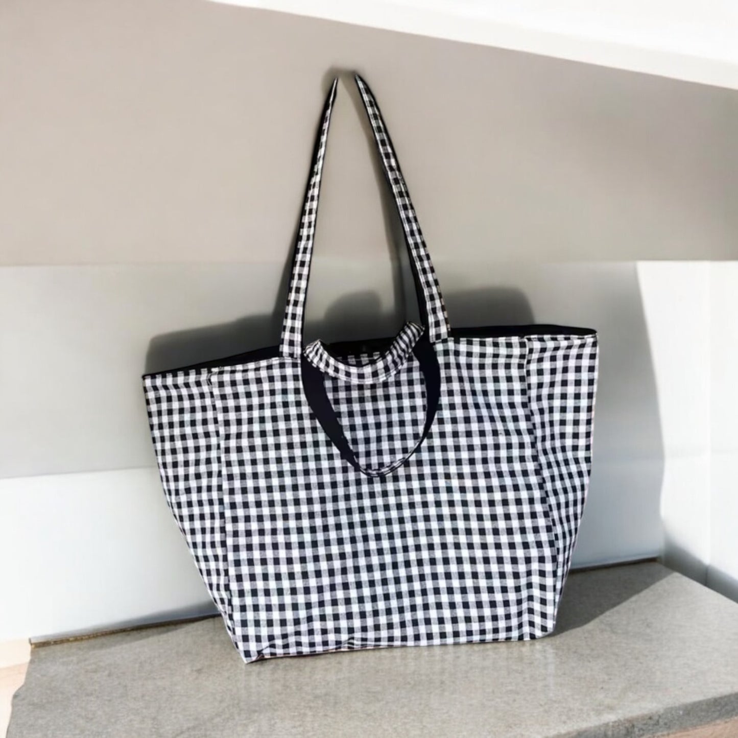 Black & White Gingham Switch Reversible Tote Bag
