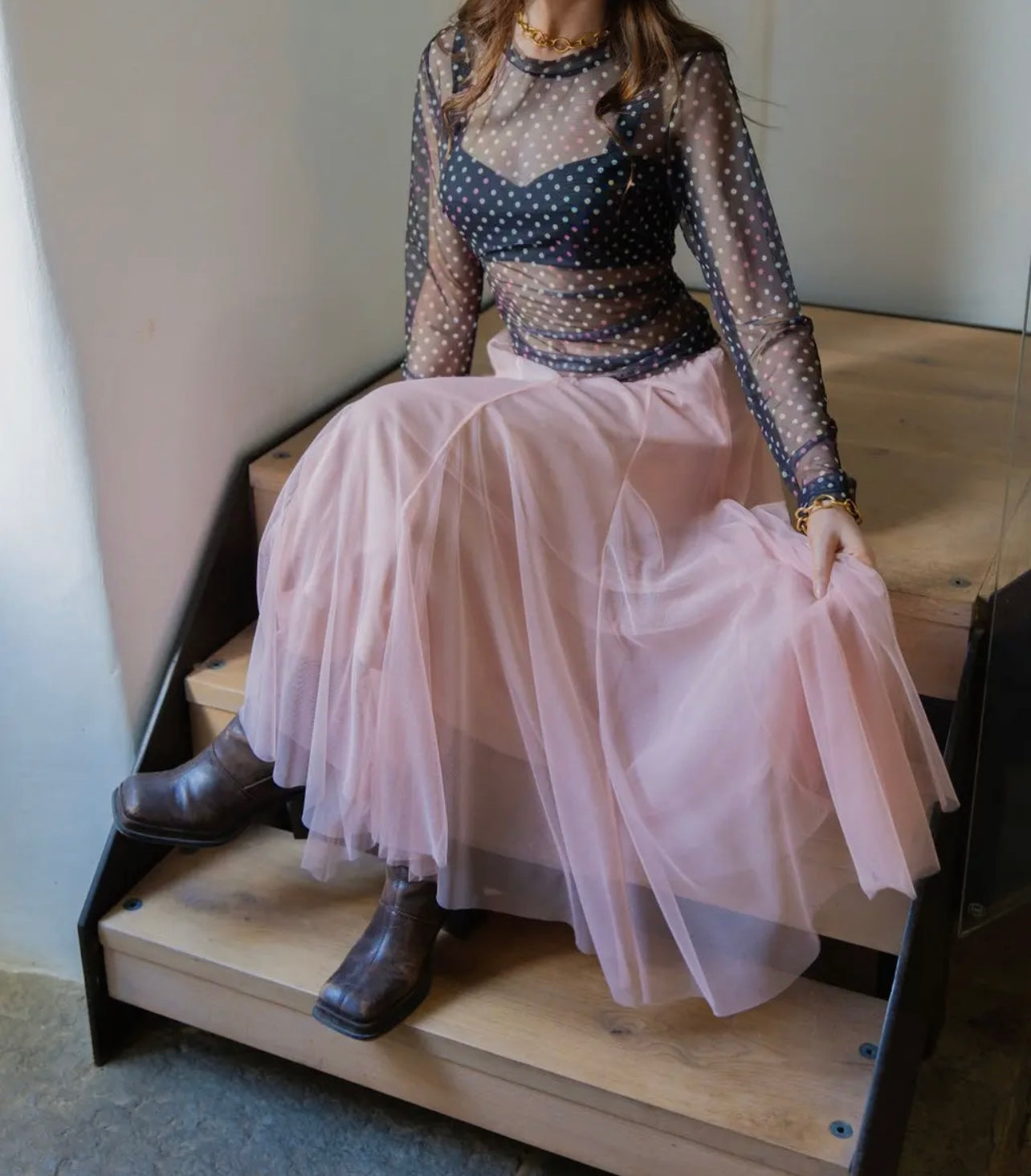 Glamour & Grave Elegant Tulle Midi Skirt in Sage