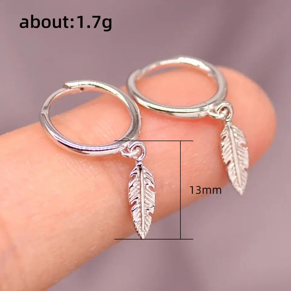 Feather Hoop Earrings in Silver