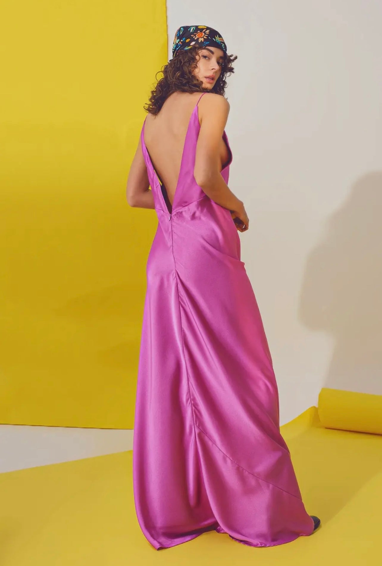 Italian Plunge Backless Maxi Dress Fuchsia