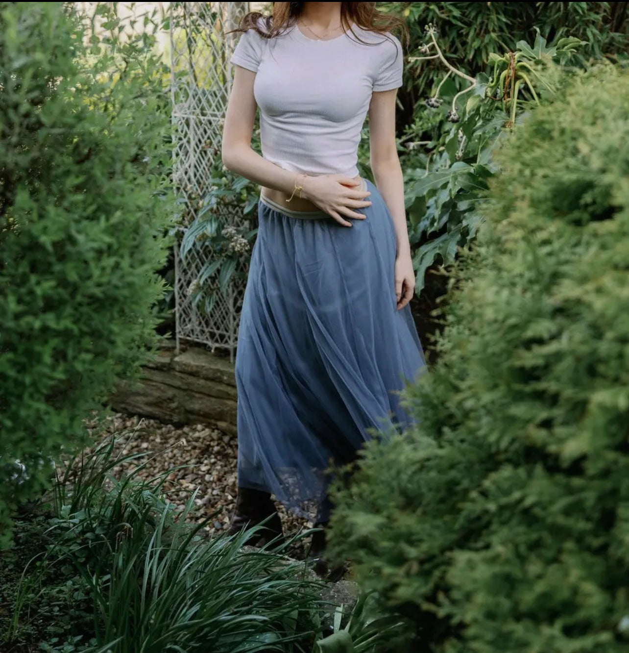 Glamour & Grave Elegant Tulle Midi Skirt in Sage
