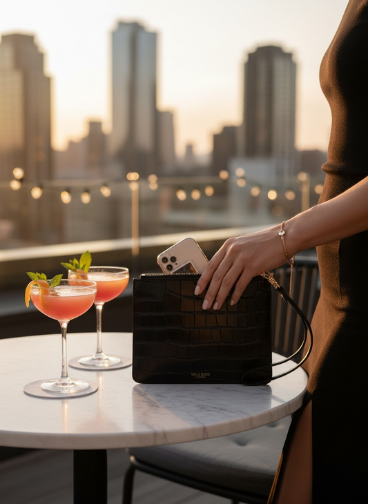Leather Clutch Bag with Detachable Wrist Strap
