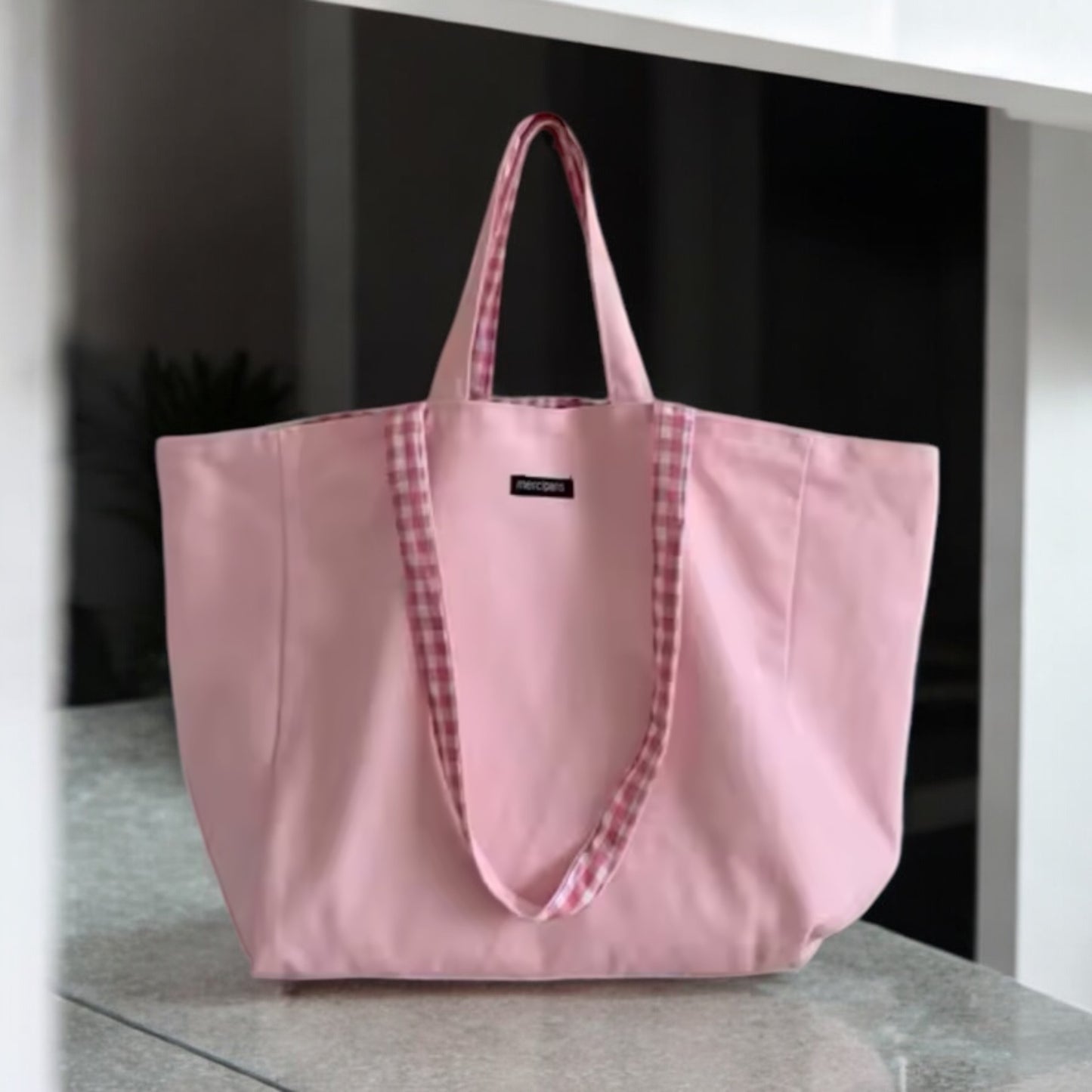 Black & White Gingham Switch Reversible Tote Bag