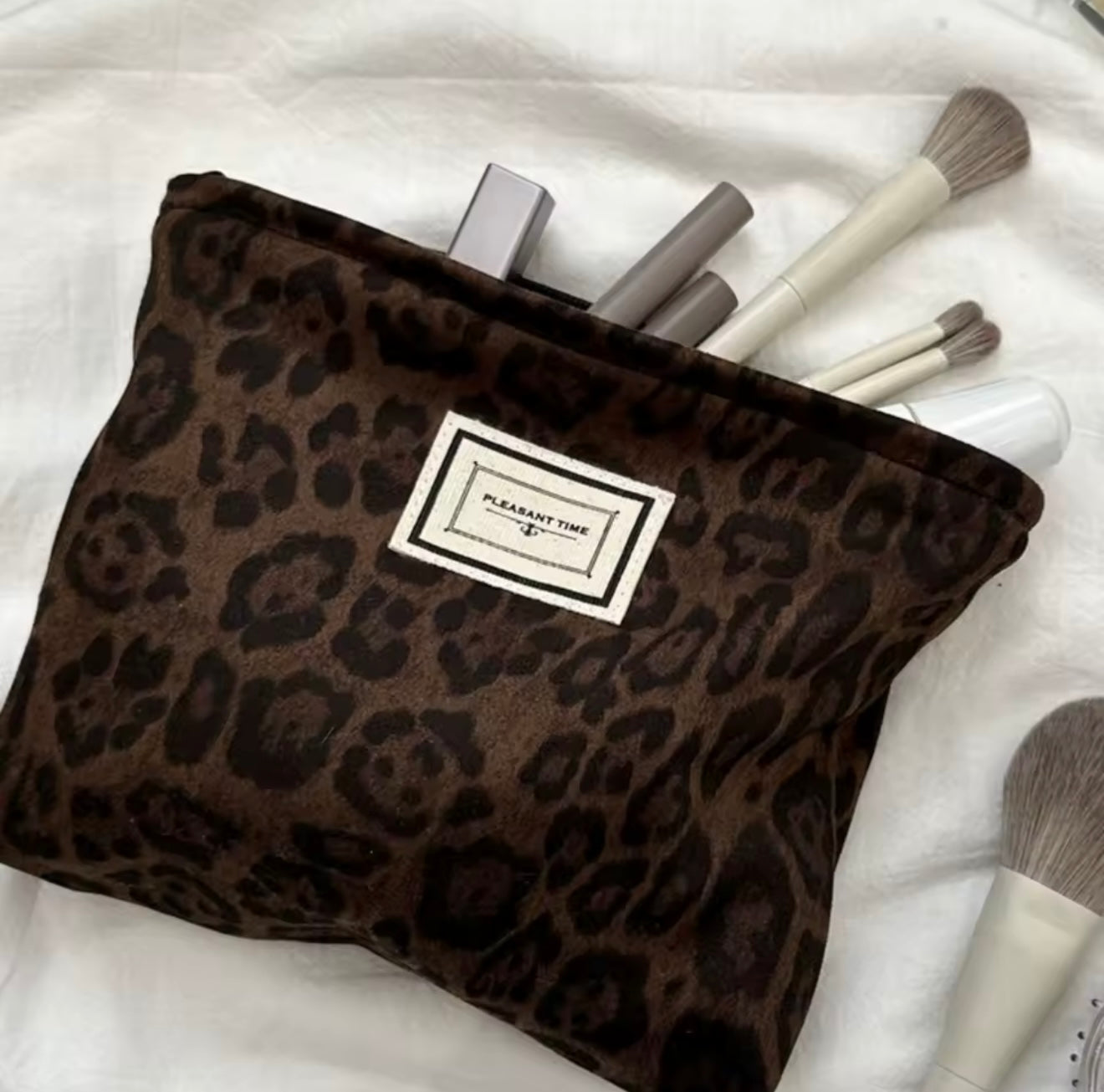 Leopard Print Cosmetic Makeup Pouch Grey
