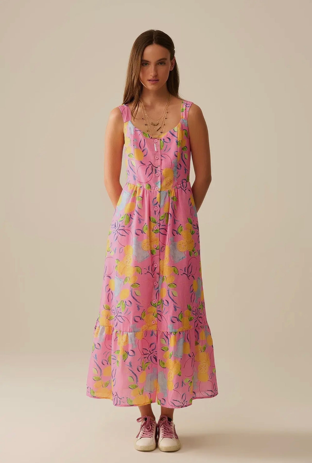 Floral Lemon Maxi Dress