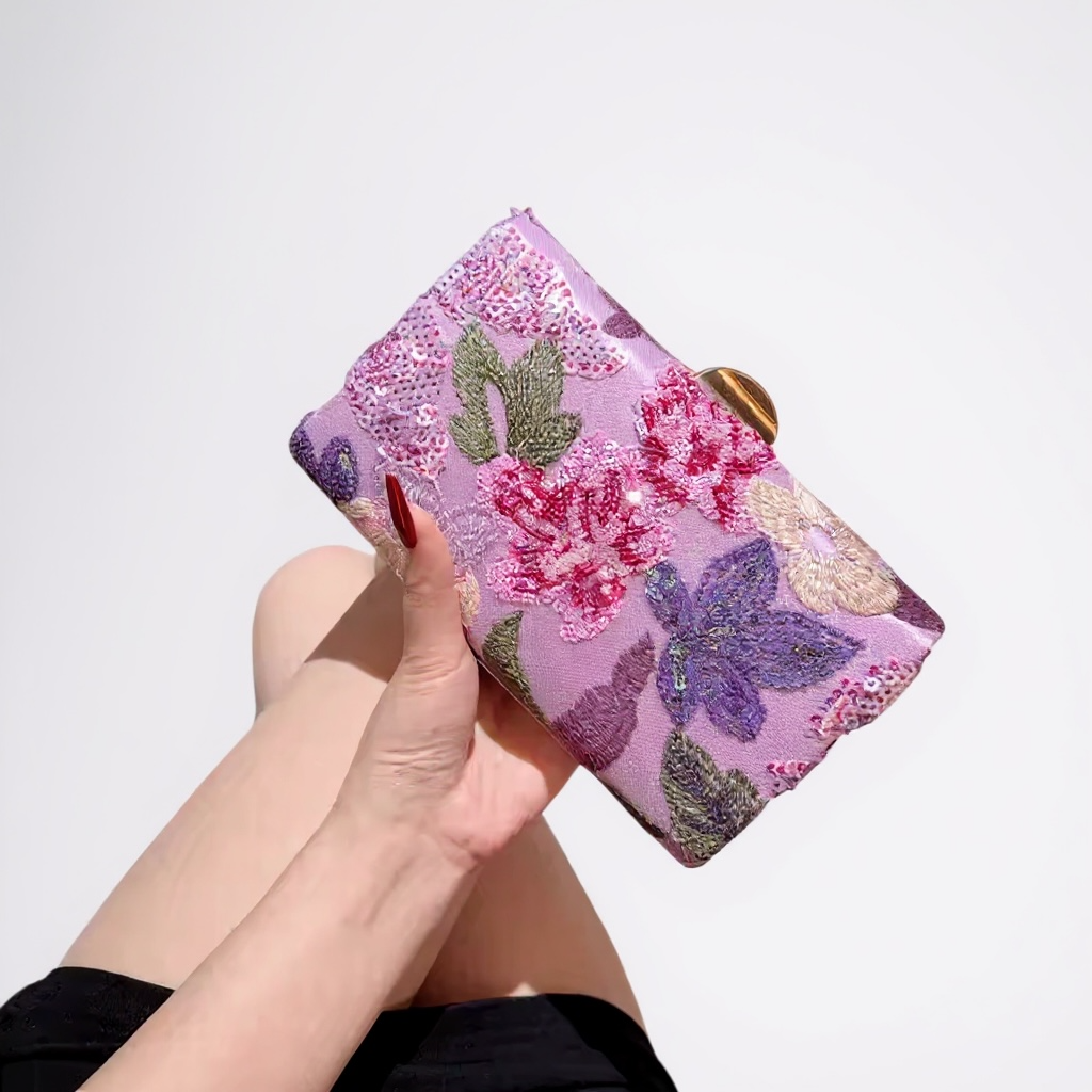 Glimmer & Bloom Bag Floral Purple, Pink, Red Clutch Bag with Shoulder Strap