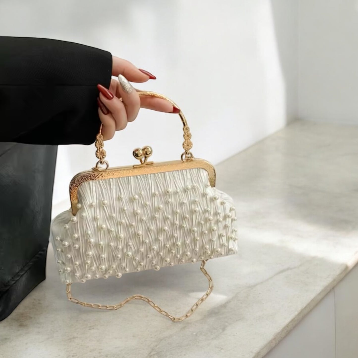 Elysian Elegance Pearl & Diamond Shell Bag