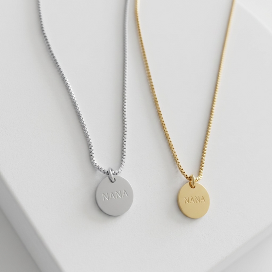 Nanny Engraved Necklace in Silver & Gold with Jewellery Gift Box & Bag (Copy)