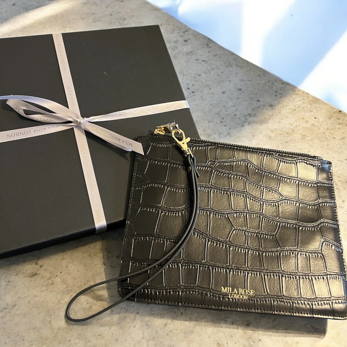 Leather Clutch Bag with Detachable Wrist Strap