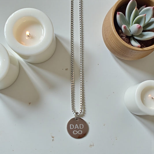 Mila Rose London Silver & Gold "DAD INFINITY" Disc Pendant Necklace with Luxury Gift Box and Card