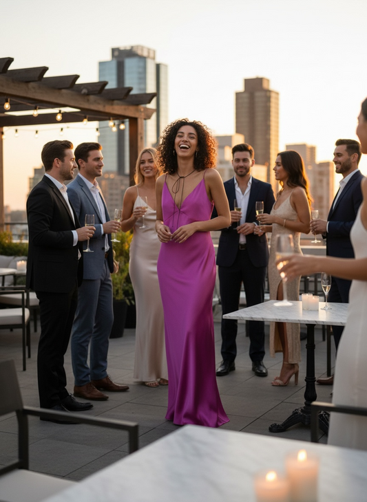 Italian Plunge Backless Maxi Dress Fuchsia
