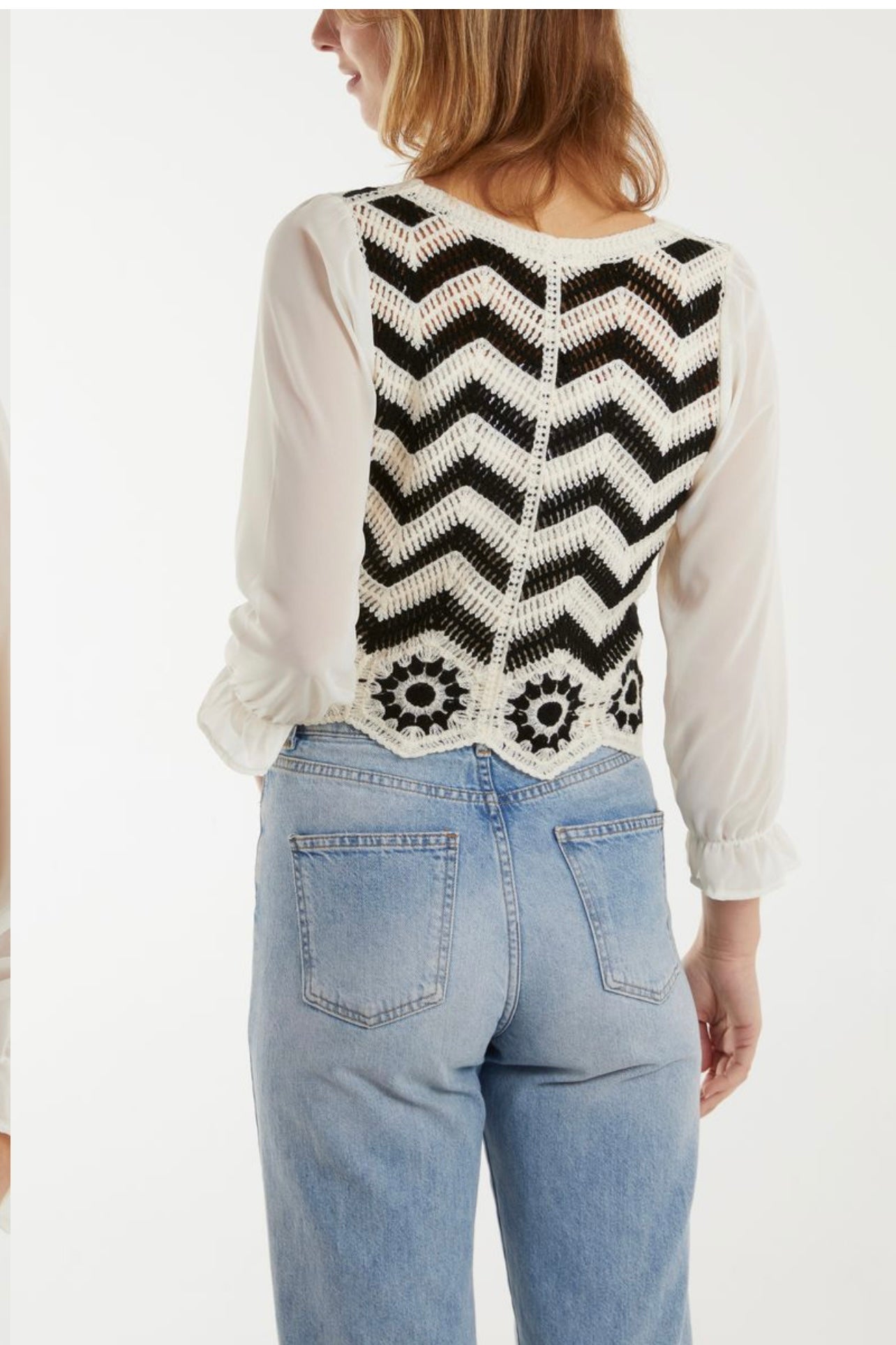 Boho Buttoned Crop Top Shirt in Cream & Black