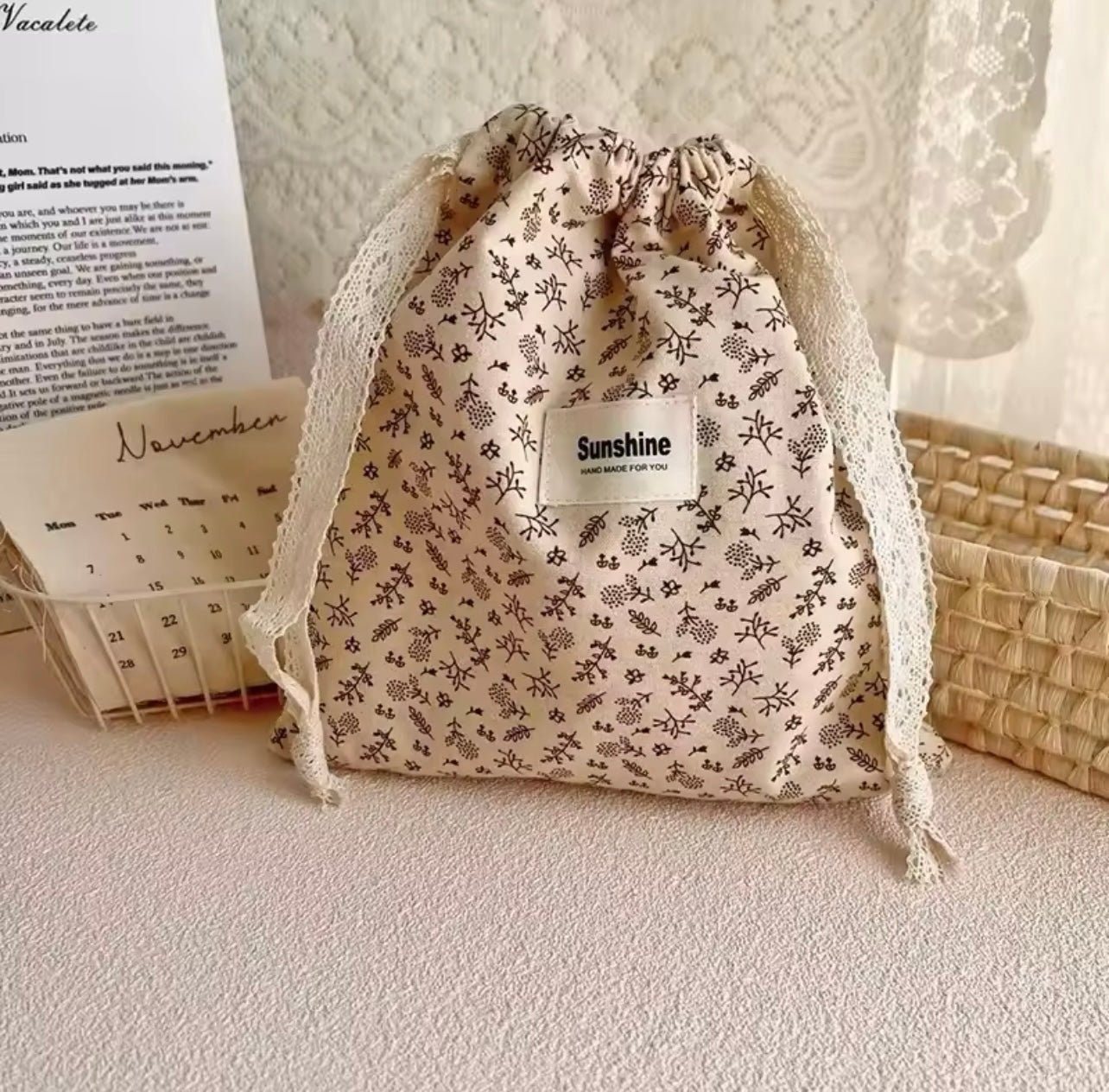 Cosmetic Drawstring Pouch Brown Autumn