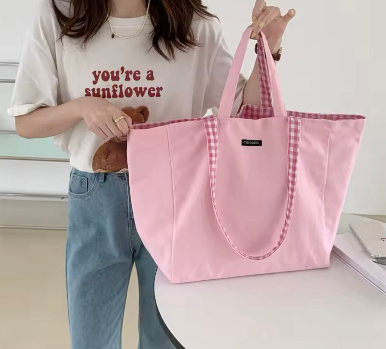 Black & White Gingham Switch Reversible Tote Bag