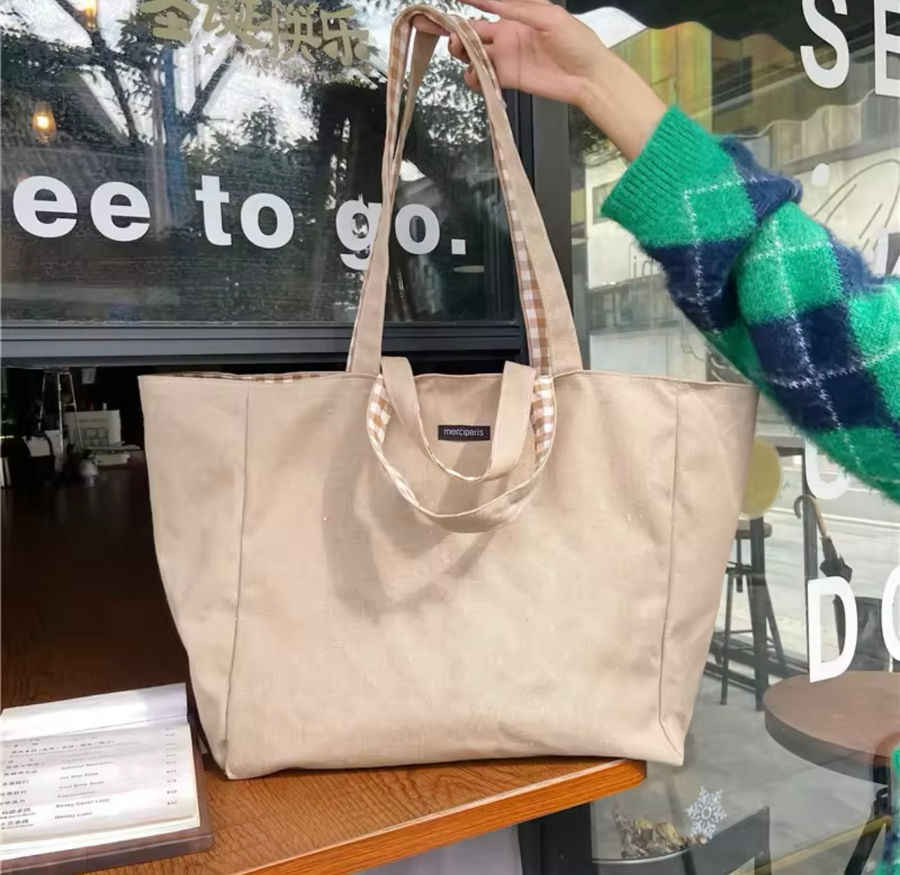 Black & White Gingham Switch Reversible Tote Bag
