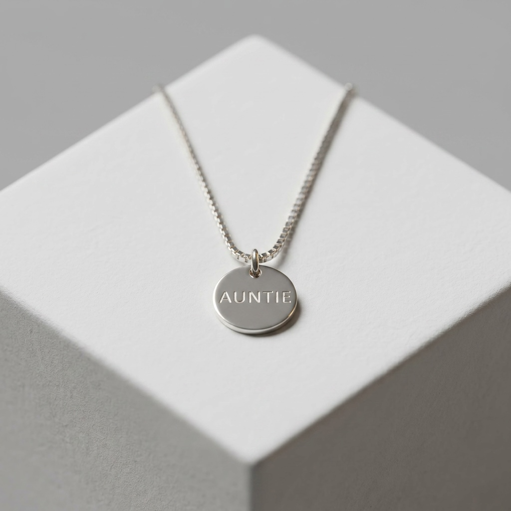 Auntie Engraved Necklace in Silver & Gold with Jewellery Gift Box & Bag