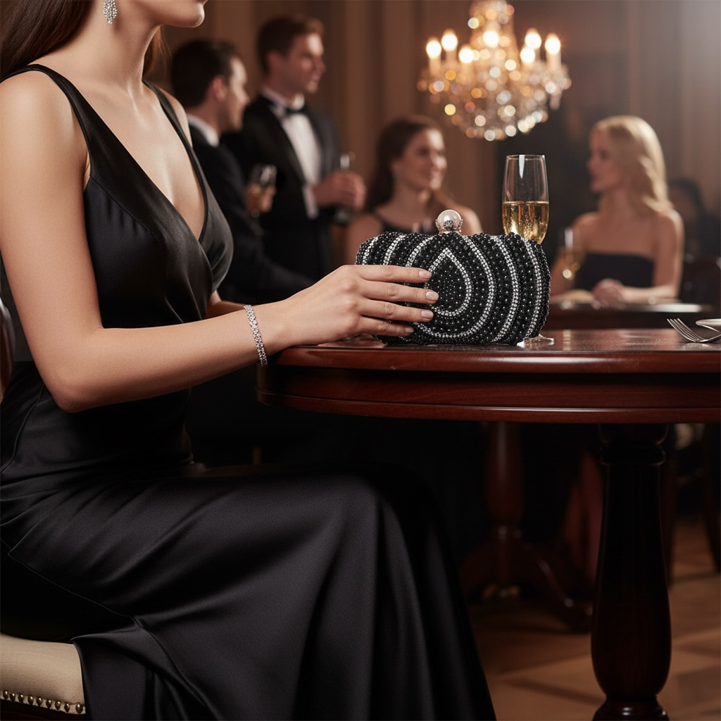 Pearl Black Clutch Handbag