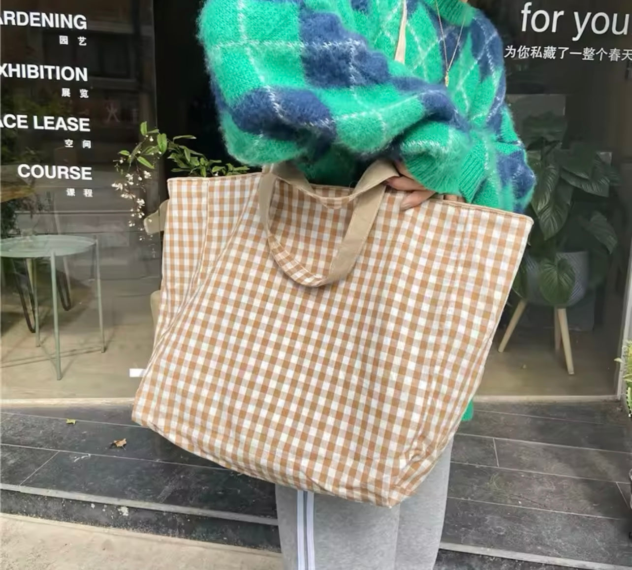 Black & White Gingham Switch Reversible Tote Bag