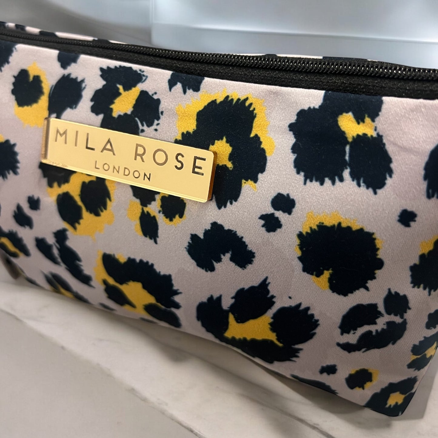 Cosmetic Pouch Grey & Yellow with gold detail