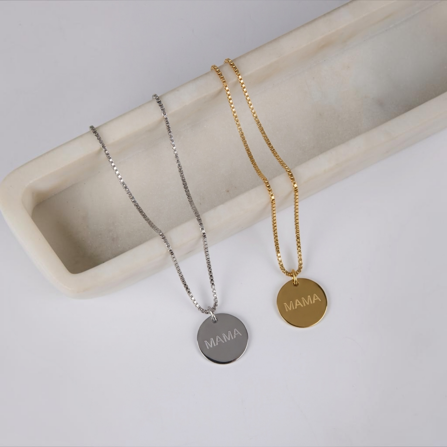 Mum Engraved Necklace in Silver & Gold with Jewellery Gift Box & Bag