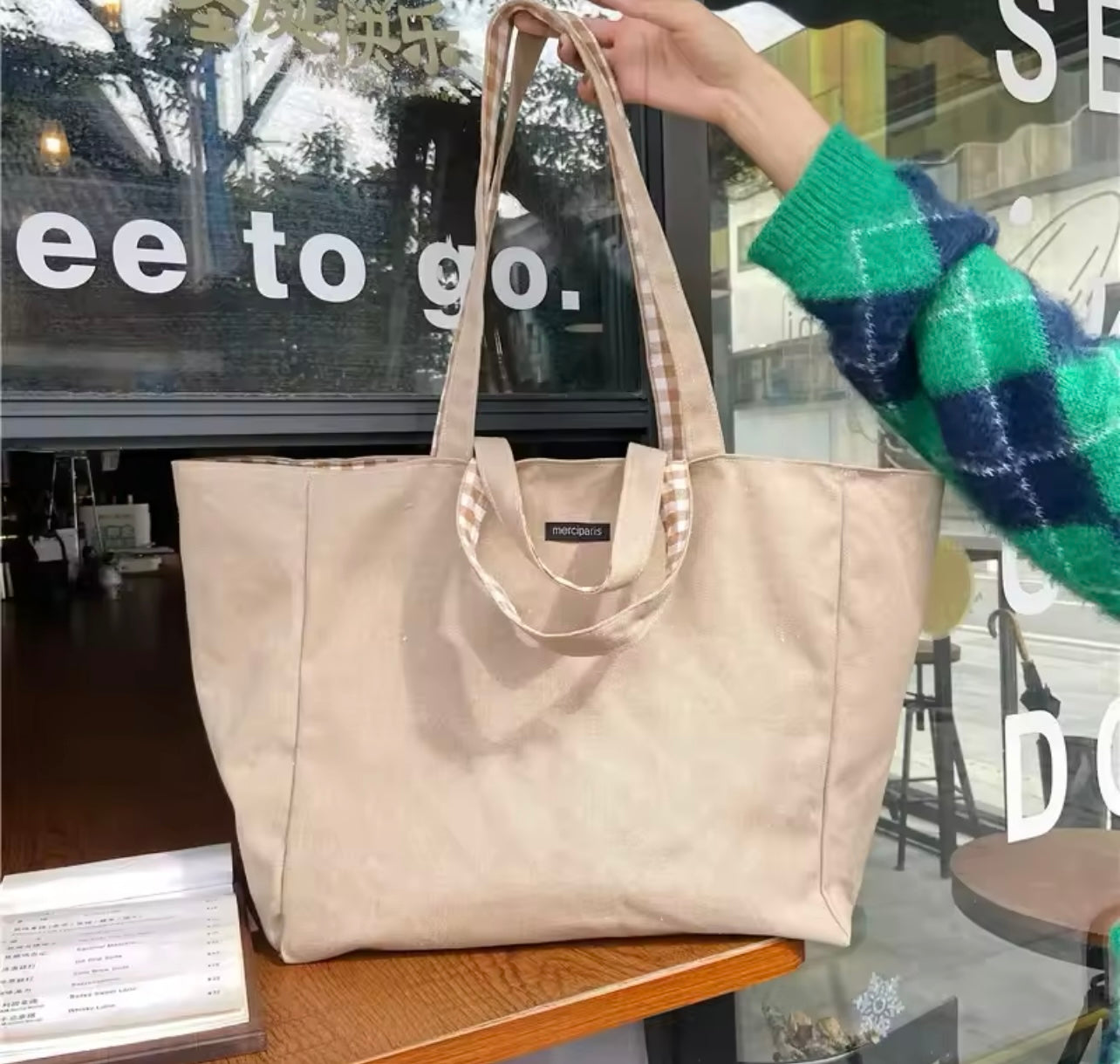 Black & White Gingham Switch Reversible Tote Bag