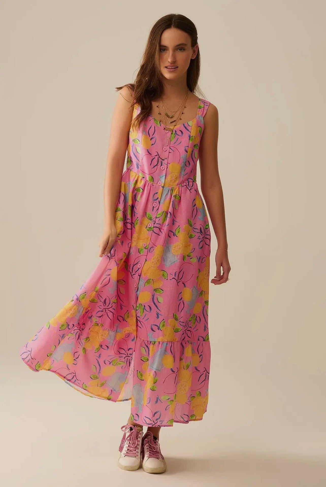 Floral Lemon Maxi Dress
