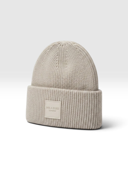 Mila Rose London Ribbed Wool-Blend Beanie – Oatmeal Beige