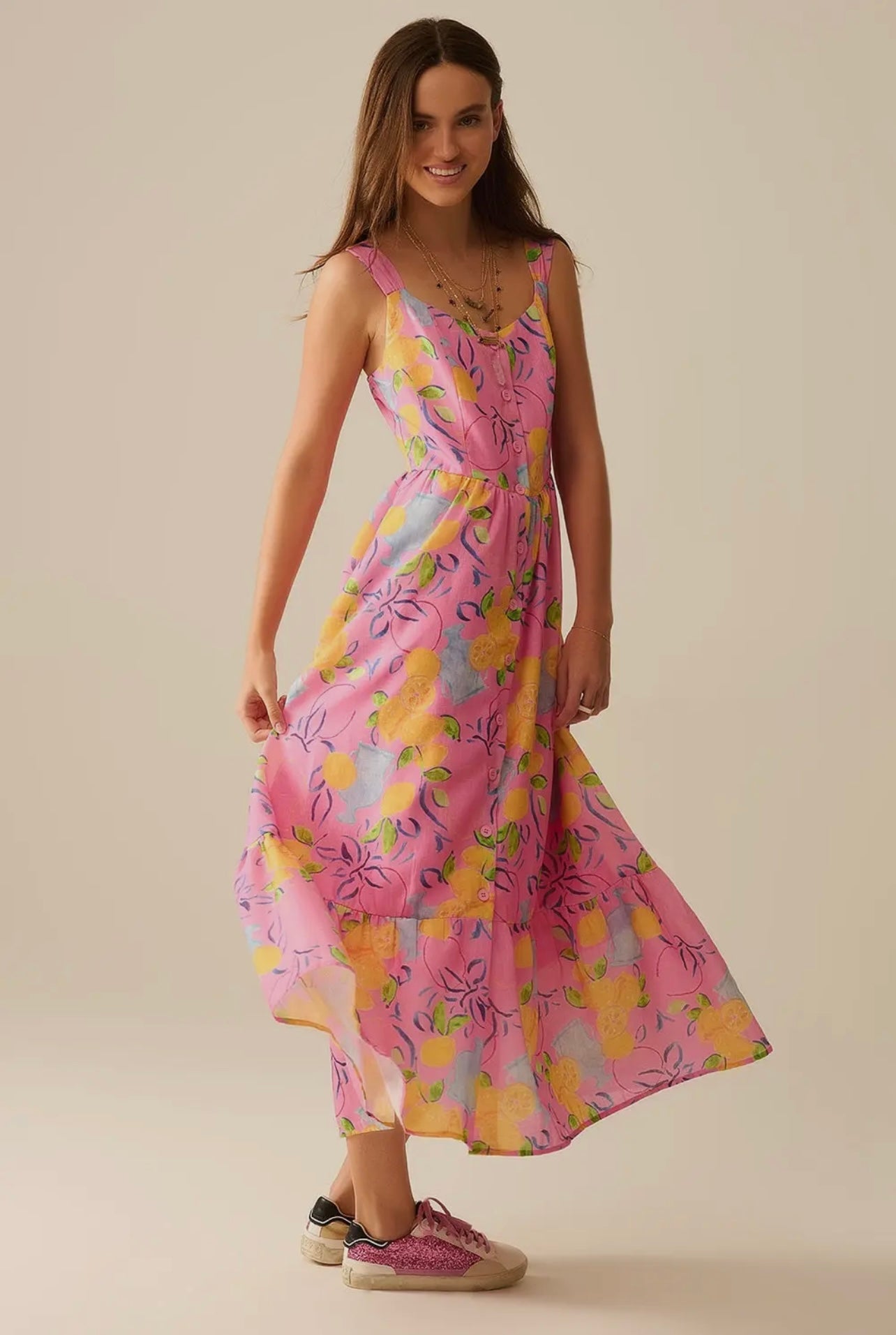 Floral Lemon Maxi Dress