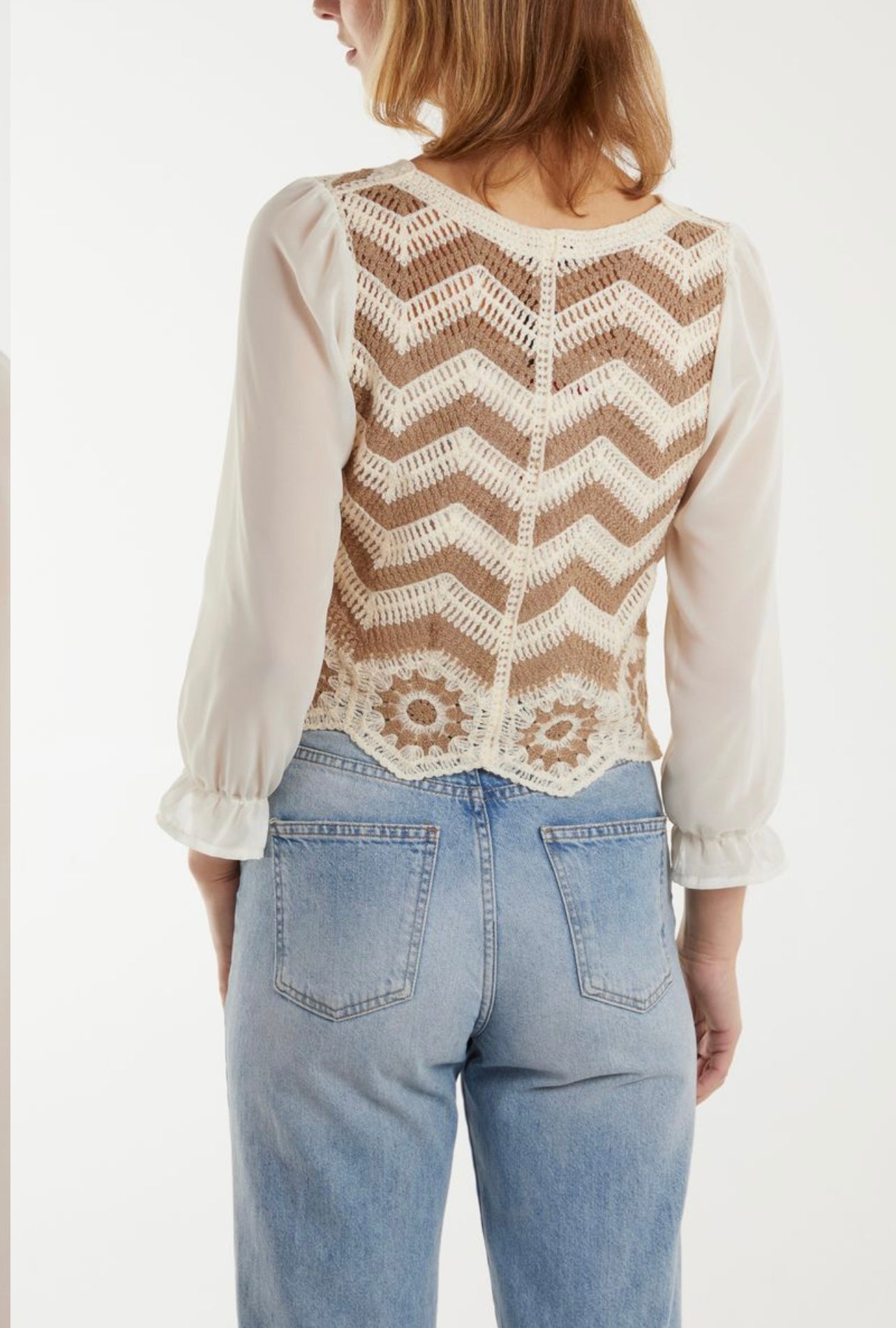 Boho Buttoned Crop Top Shirt in Cream & Black