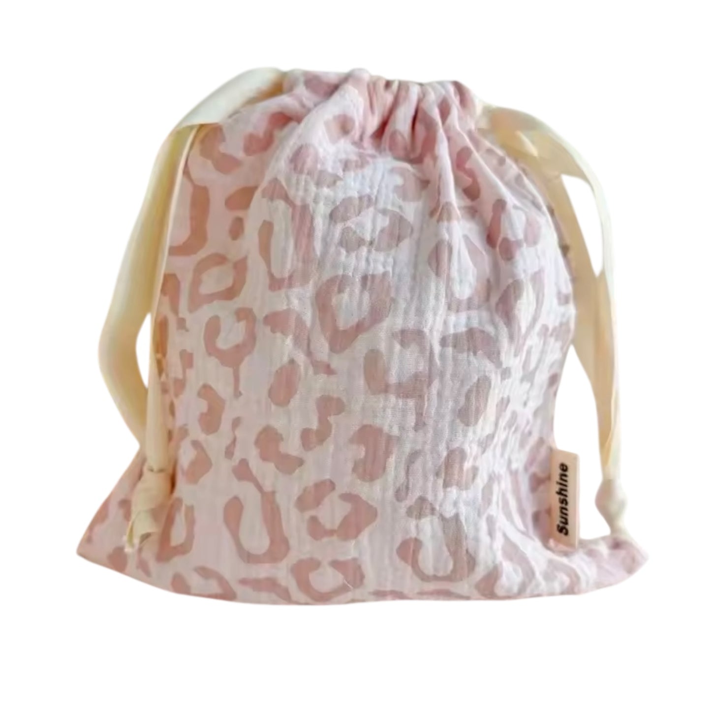 Cosmetic Drawstring Pouch Pink Leopard Print