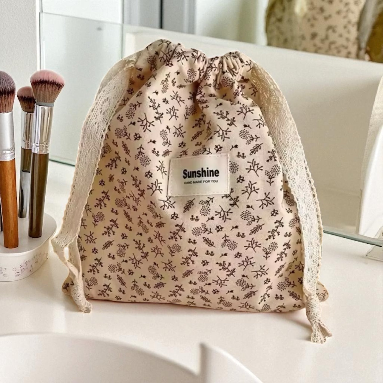 Cosmetic Drawstring Pouch Floral