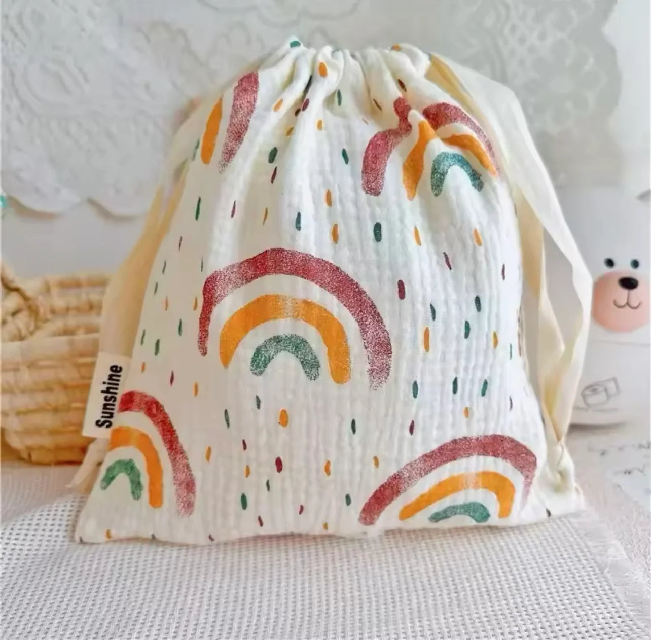 Cosmetic Drawstring Pouch Brown Rainbow (Made for smaller people)