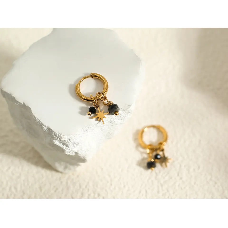 Earrings Hoop Earrings with Vintage Black Natural Stone Charms