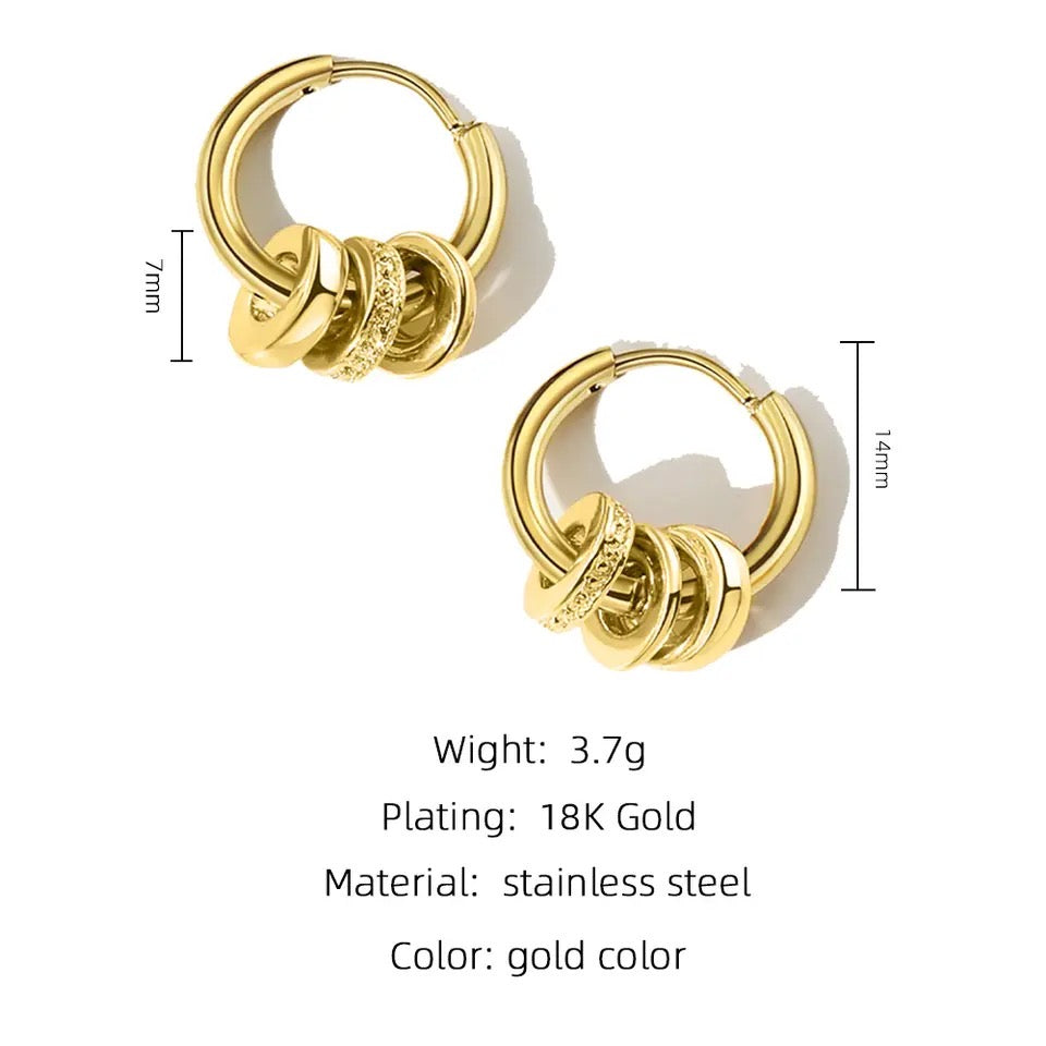 Earrings Gold Plated Steel 3 Hoop