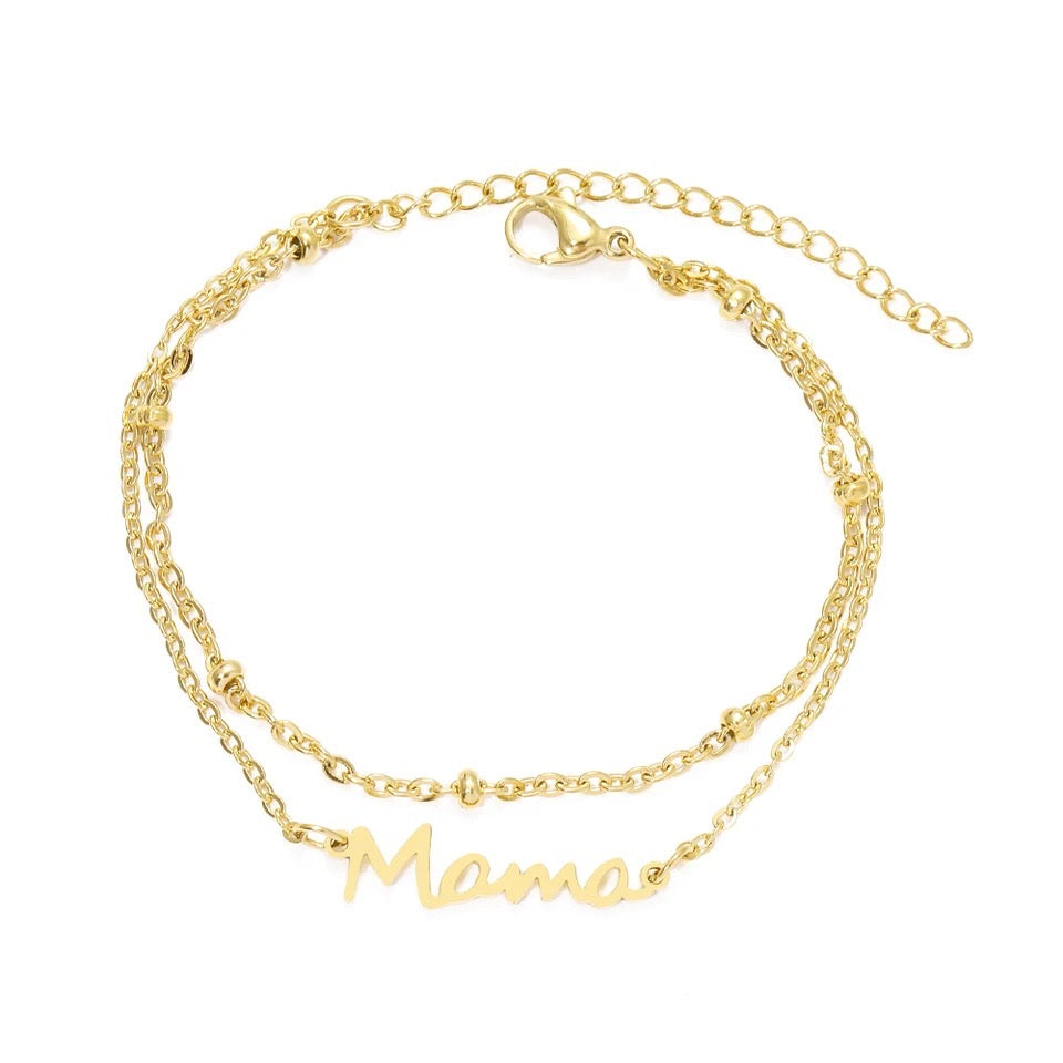 Mama with Double Layered Designed Bracelet in Gold
