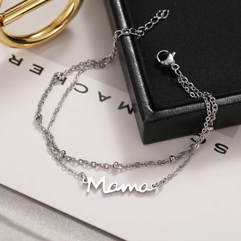 Mama with Double Layered Designed Bracelet in Gold