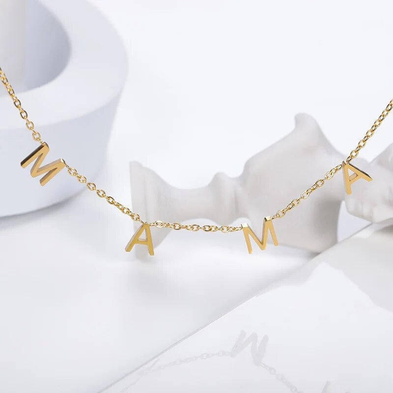 Mama Letter Pendant Necklace in Silver