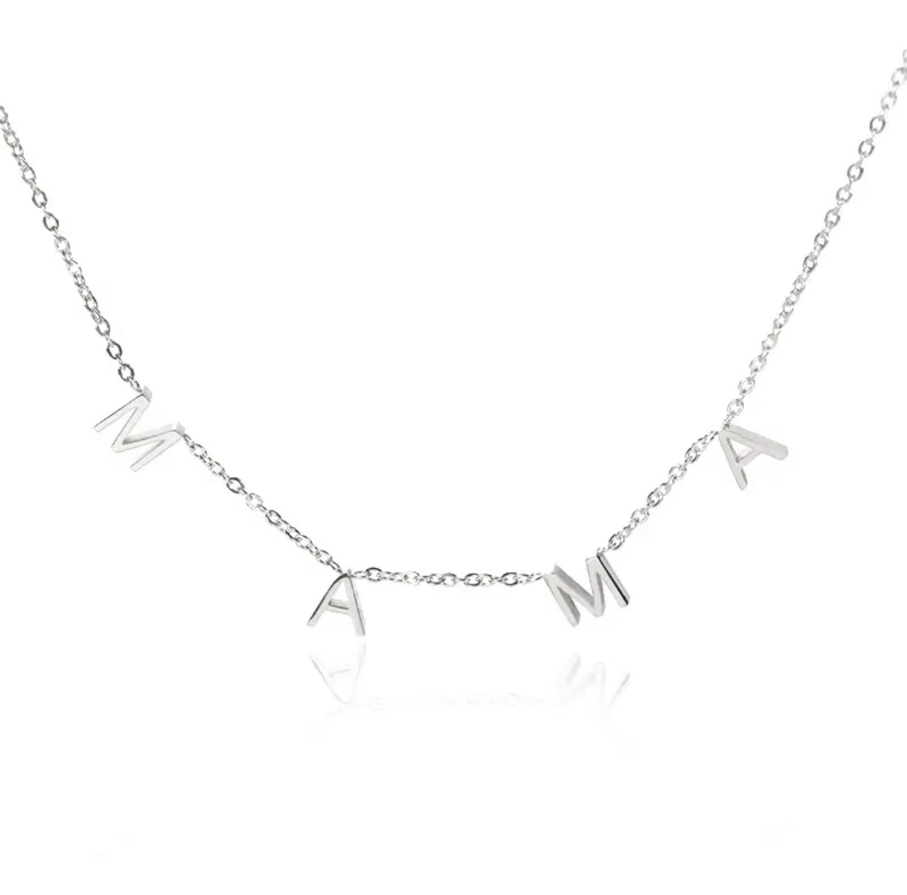 Mama Letter Pendant Necklace in Silver