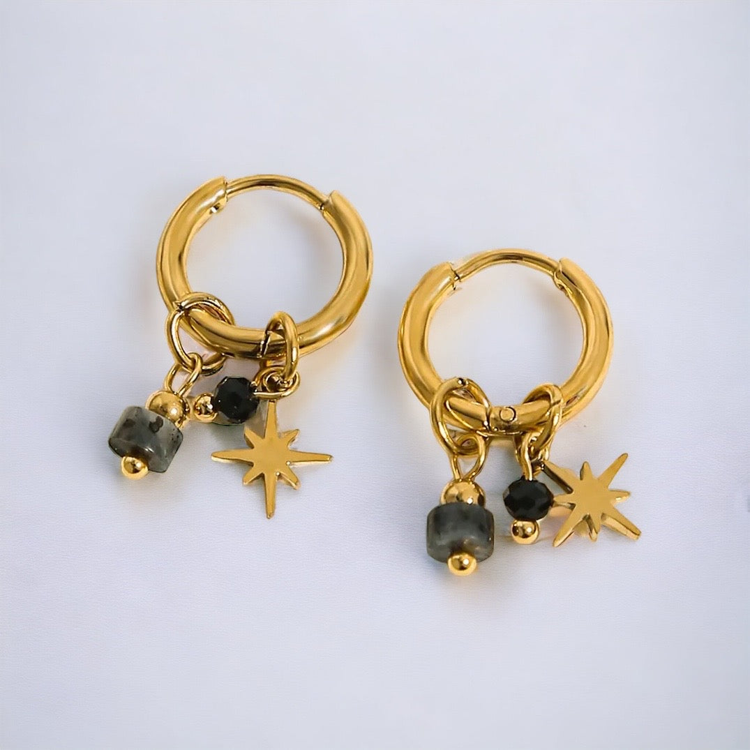 Earrings Hoop Earrings with Vintage Black Natural Stone Charms