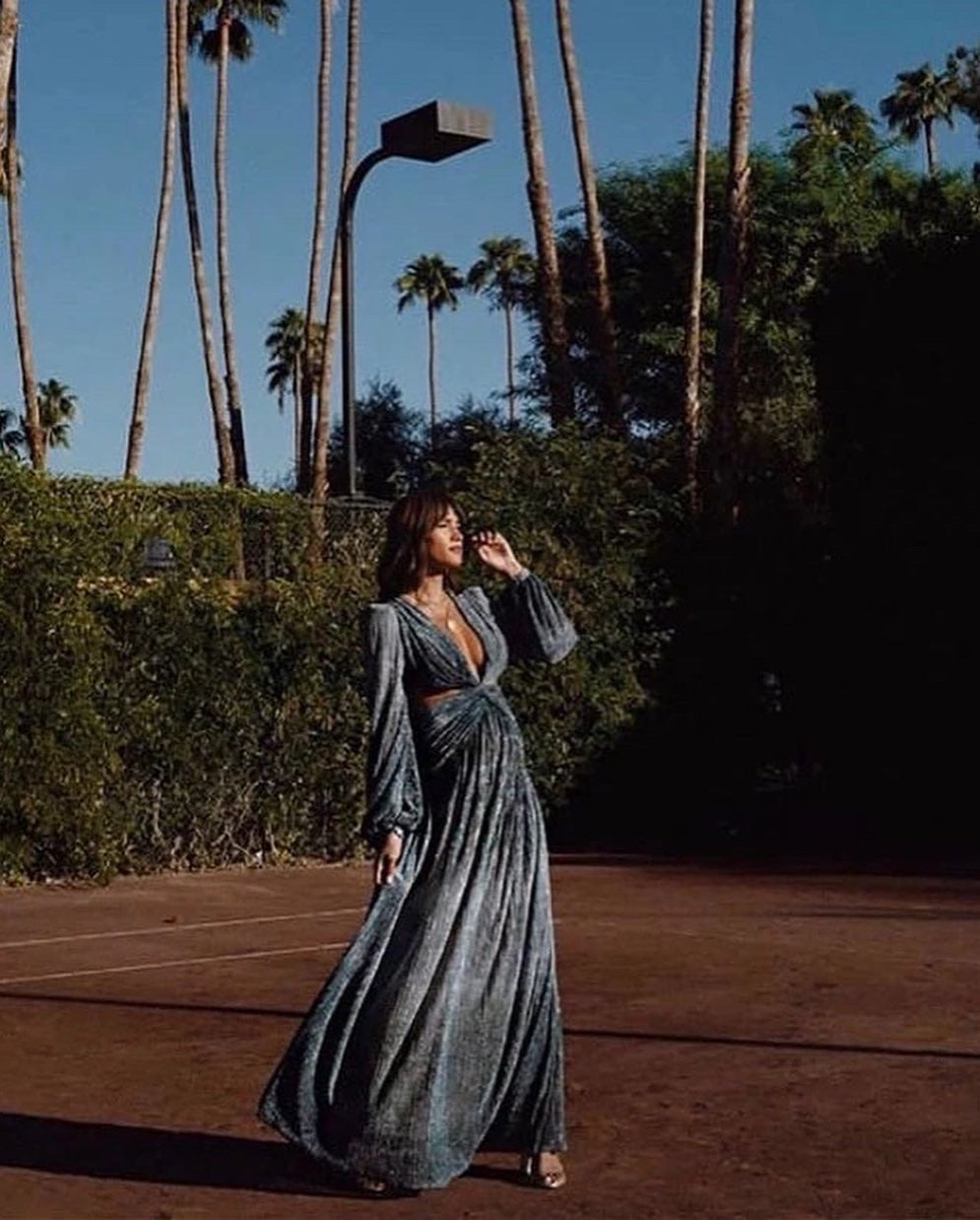 Paris Cut Out Blue Maxi Dress with Sleeves