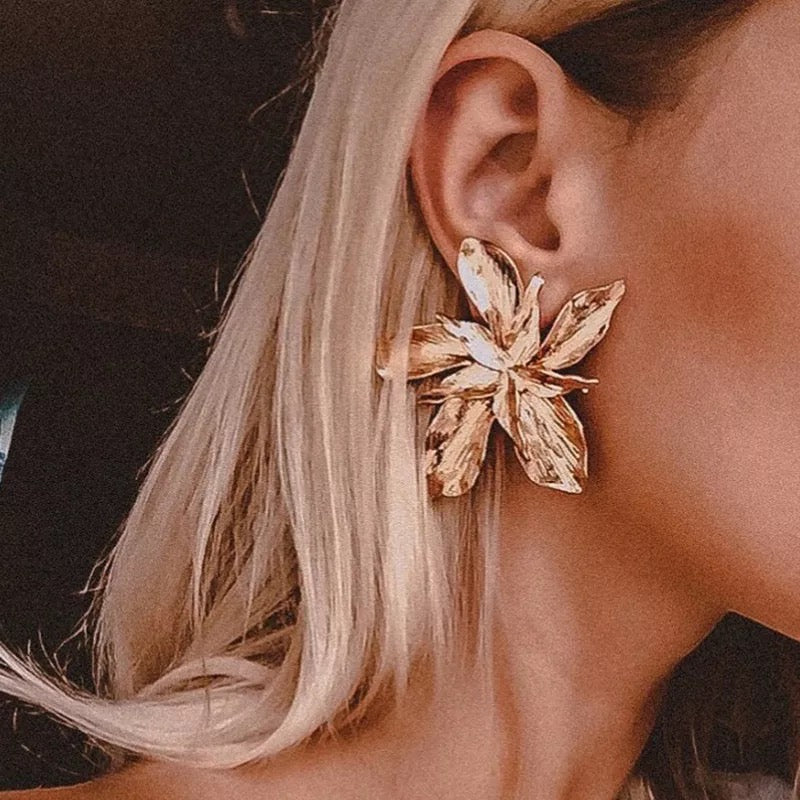 Retro Gold Flower Statement Earrings