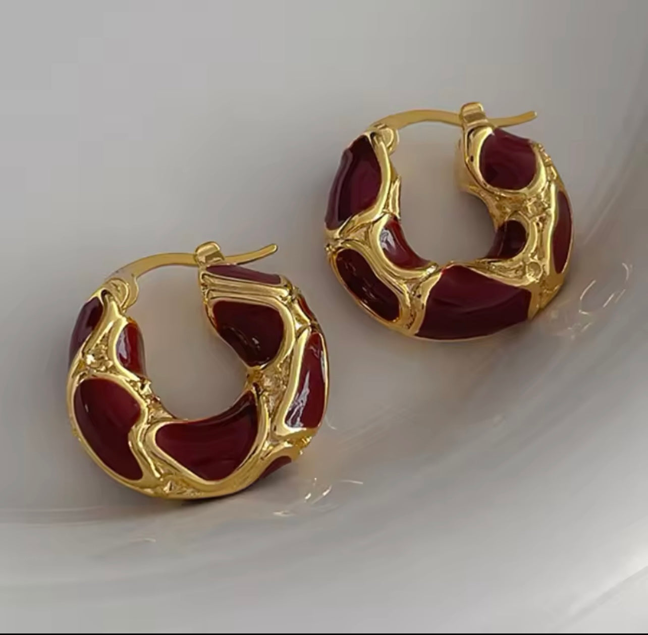 Red & Gold Leopard Print Hoop Earrings