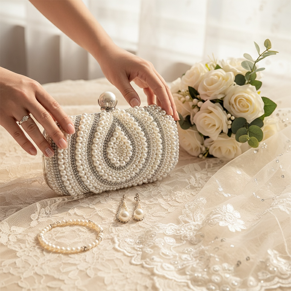Pearl Silver Clutch Handbag