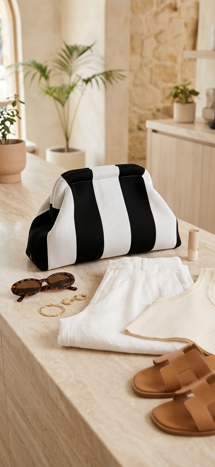 Orange & Pastel Pink Knit Dumpling Clutch Bag