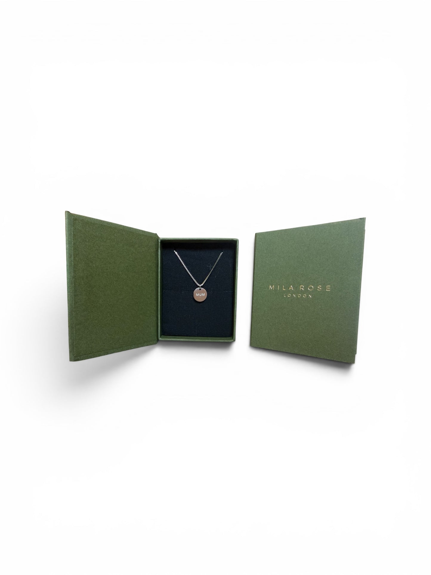 Mila Rose London Silver & Gold "MUM" Disc Pendant Necklace with Luxury Gift Box and Card