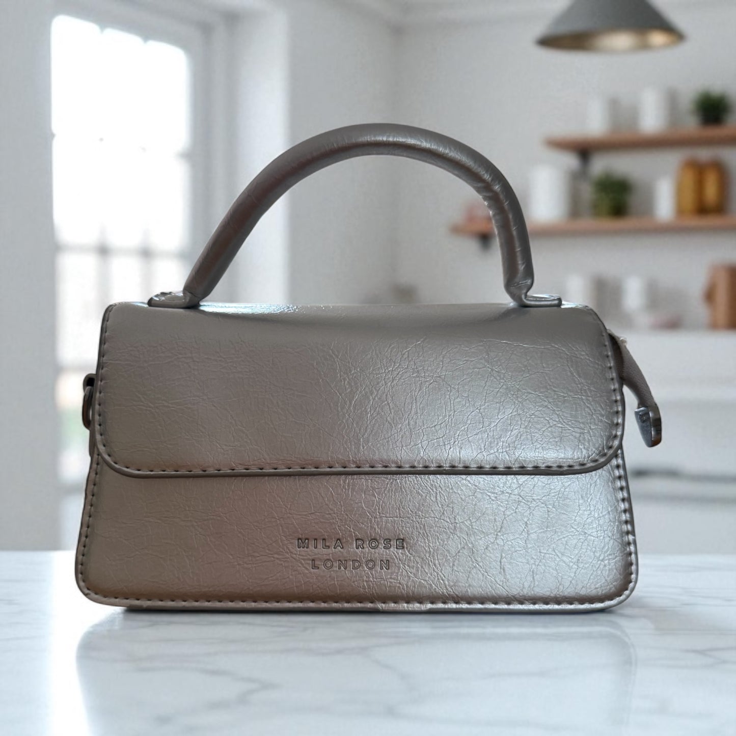 Alexa Siver Clutch Bag with Attachable Cross Body Strap