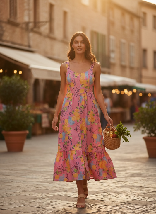 Floral Lemon Maxi Dress