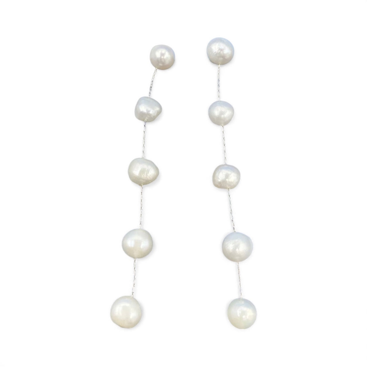 Five Pearl Drop Earrings in Silver