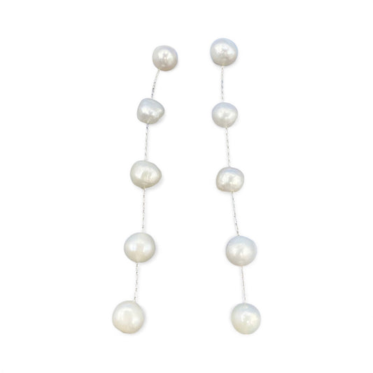 Five Pearl Drop Earrings in Silver