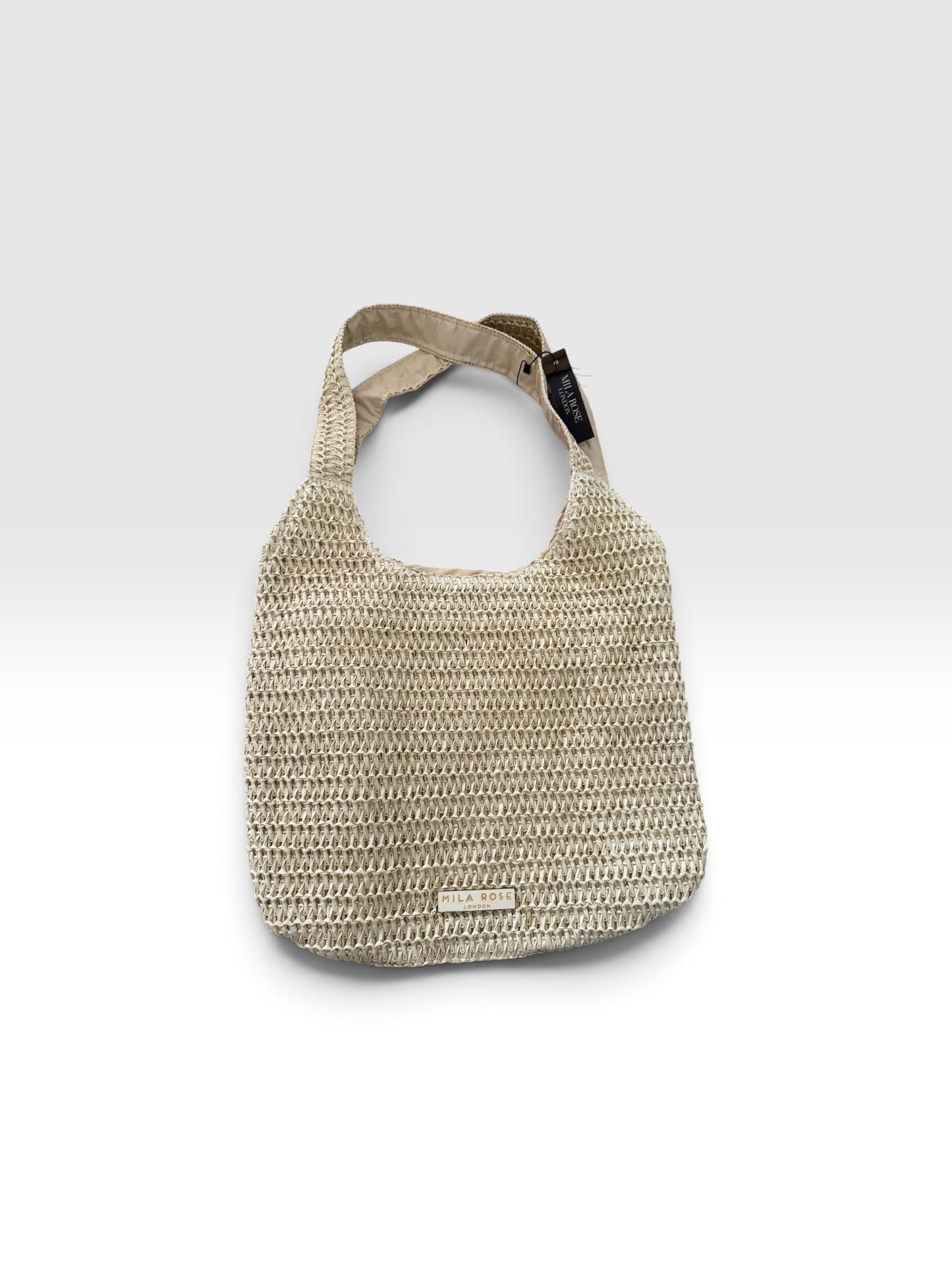 Mila Rose London Woven Straw Shoulder Tote Bag in Cream